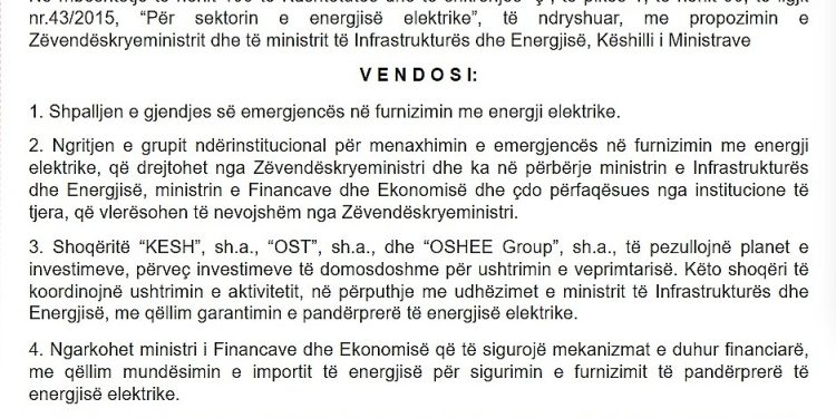 Rama shpall gjendjen e emergjencës energjitike. KESH, OST DHE OSHEE urdhërohen të pezullojnë planet e investimit