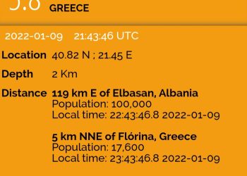 Tërmet 5.8 ballë në Follorinë të Greqisë. Ndihet deri në Tiranë