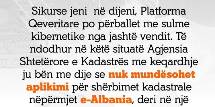 “Offline” edhe Kadastra Shqiptare.    Jashtë shërbimit tërë shërbimet qeveritare onlajn
